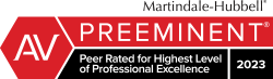 Martindale -Hubbell | AV | Preeminent | Peer Rated For Highest Level of Professional Excellence | 2023